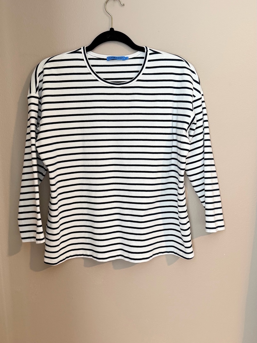 J. McLaughlin White and Black Striped Long Sleeve Tee
